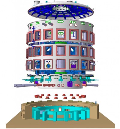 The new design of the cryostat support ''could result in a more integral and compact solution, with many potential advantages from a mounting and constructability point of view, as well as from a global structural capacity perspective.'' (Click to view larger version...)