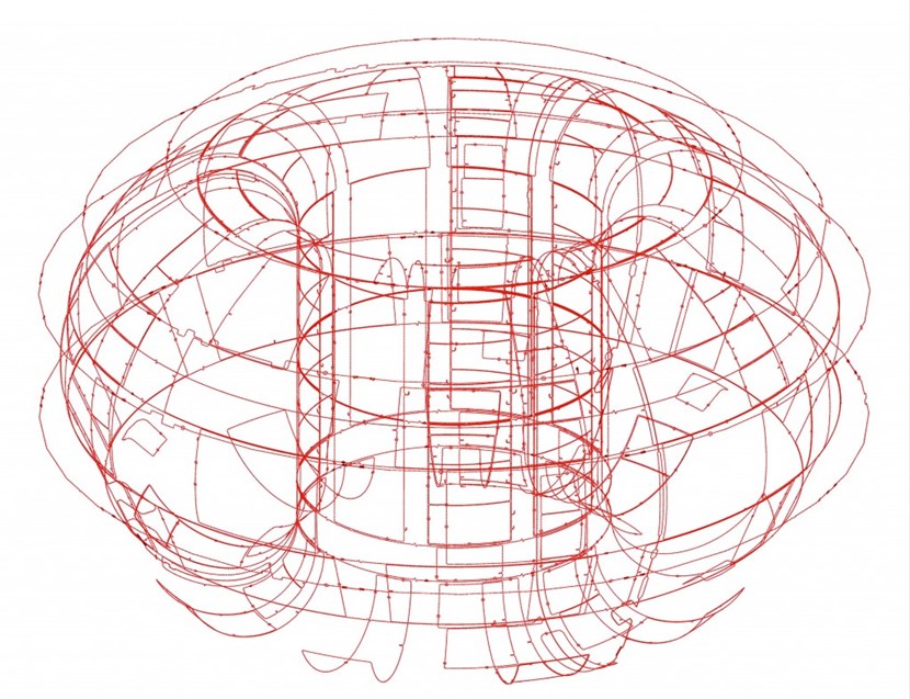 More than 200 flux loop magnetic sensors will be installed on the interior surfaces of the vacuum vessel to pick up variations in the magnetic flux expelled by the plasma. In addition, four ex-vessel loops will completely circle the exterior of the plasma chamber. (Click to view larger version...)