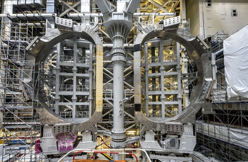 Displacement and dismantling operations offer a unique and temporary opportunity to view without obstacle two toroidal field coils (TF9 from Europe and TF8 from Japan) being held in a SSAT's wings. (Click to view larger version...)