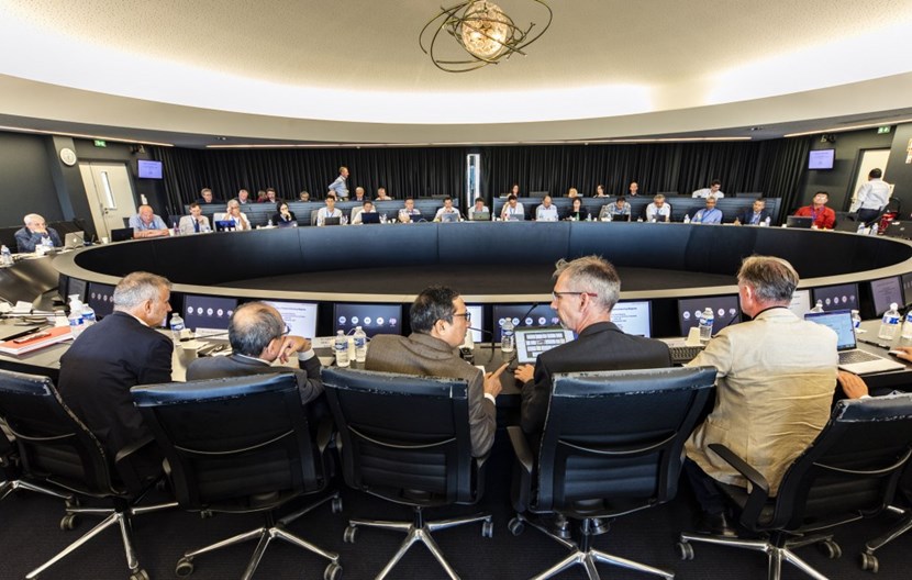 The STAC advises the ITER Council on science and technology issues that arise during the course of ITER construction and operation. Foreground, centre: STAC Chair Shishir Deshpande sits with ITER Organization representatives (left) ITER Director-General Pietro Barabaschi, ITER Deputy Director-General for Science and Technology Yutaka Kamada, (right) Simon Pinches (Plasma Modelling & Analysis Section Leader), and Jens Reich (Machine Assembly Program Manager). (Click to view larger version...)